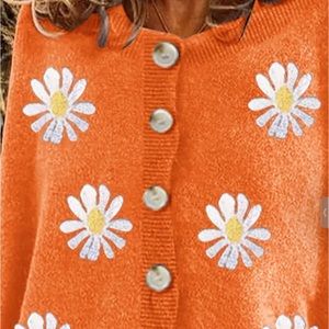 New Orange Embroidered Daisy Button-up Cardigan~XXL(14)~
